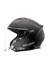 Scudo O1 Open Face Çene Açık Güneş Vizörlü Motosiklet Kaskı Ece 22.06 Sertifikalı Mat Siyah XS