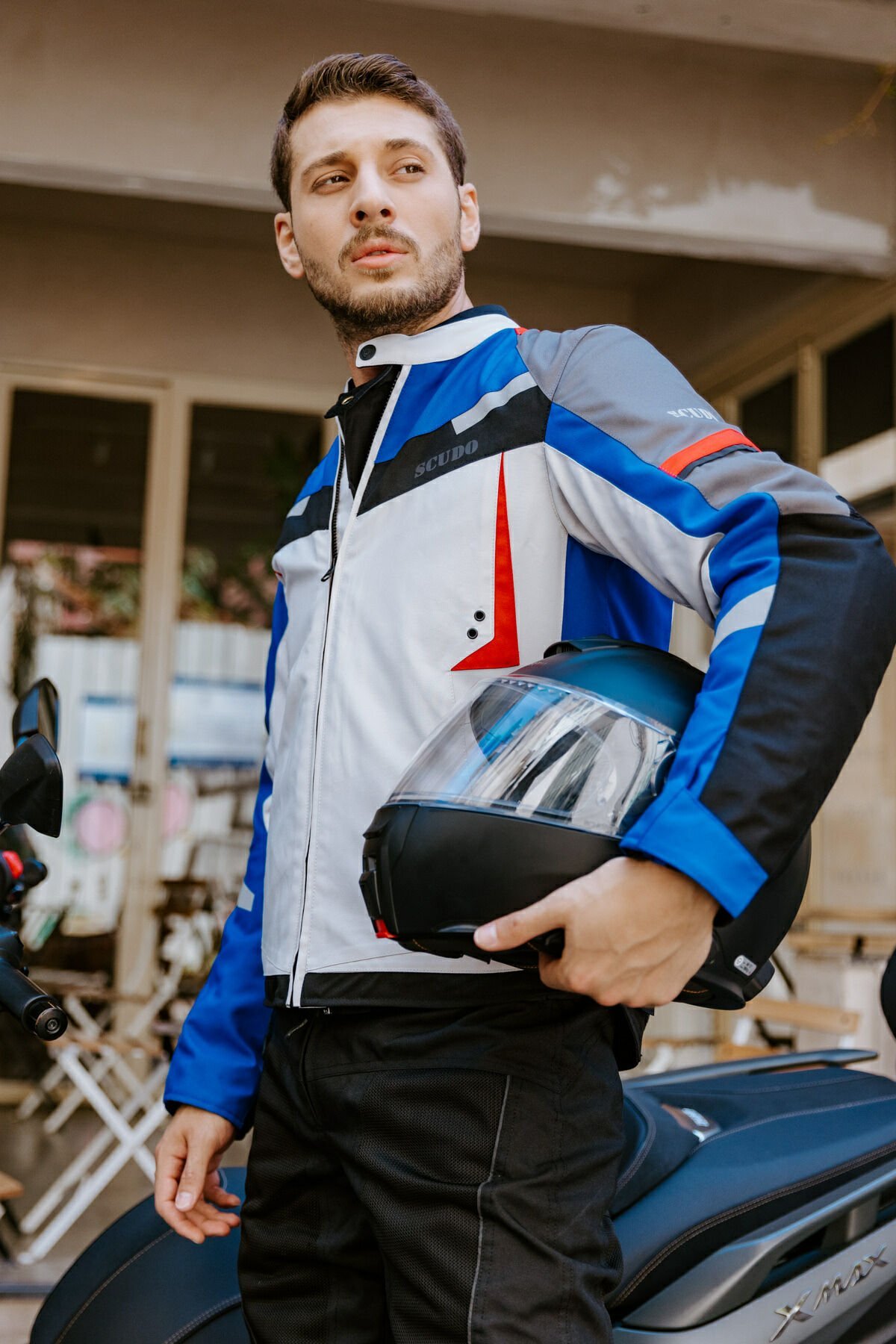 Scudo Madrid 3 Mevsim Erkek Motosiklet Montu - Gri Mavi Kırmızı 2XL