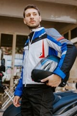 Scudo Madrid 3 Mevsim Erkek Motosiklet Montu - Gri Mavi Kırmızı