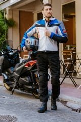Scudo Madrid 3 Mevsim Erkek Motosiklet Ceketi - Gri Mavi Kırmızı - 3XL