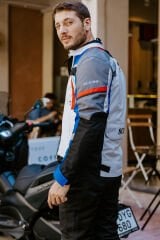 Scudo Madrid 3 Mevsim Erkek Motosiklet Ceketi - Gri Mavi Kırmızı - 3XL