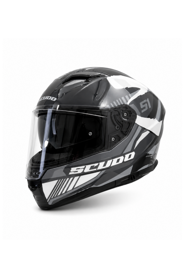Scudo S1 Full Face Kapalı Güneş Vizörlü Motosiklet Kaskı Ece 22.06 Sertifikalı Gri/Siyah XXL