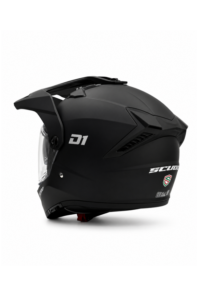 Scudo D1 Güneş Vizörlü Ece 22.06 Sertifikalı Enduro Motosiklet Kaskı Mat Siyah L