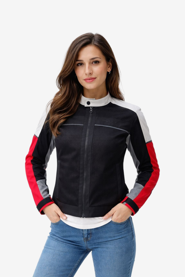 Scudo Lima Yazlık Fileli Kadın Motosiklet Montu - Kırmızı XS