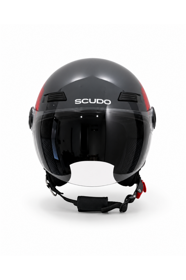 Scudo C1 Open Face Çene Açık Motosiklet Kaskı Ece 22.06 Sertifikalı Gri/Kırmızı L