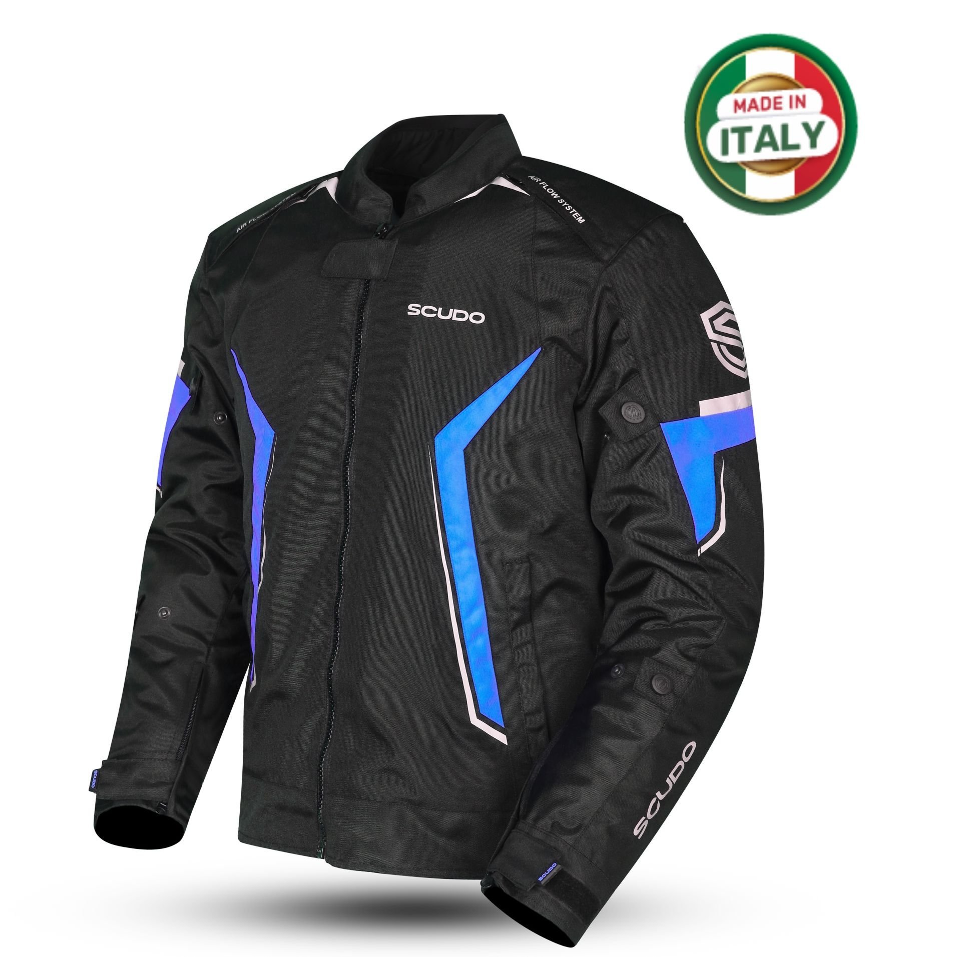 Scudo Roma 4 Mevsim Erkek Motosiklet Ceketi Siyah/Mavi - XL