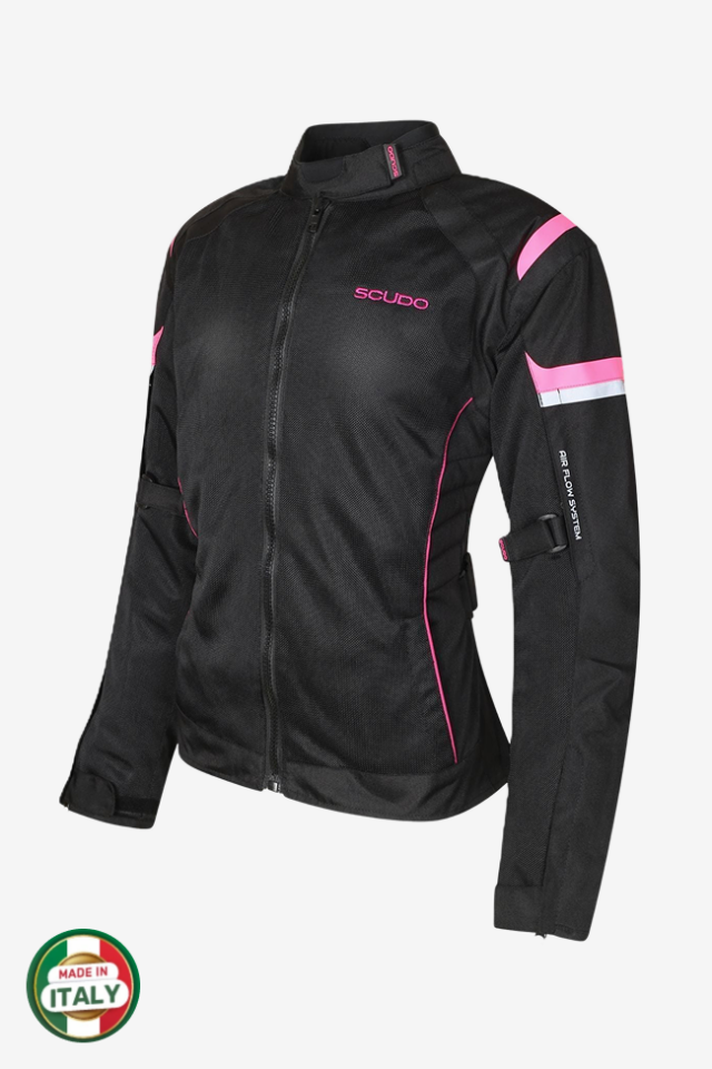 Scudo Lisbon 4 Mevsim Kadın Motosiklet Montu Siyah/Pembe L