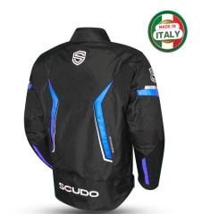 Scudo Roma 4 Mevsim Erkek Motosiklet Ceketi Siyah/Mavi - 4XL
